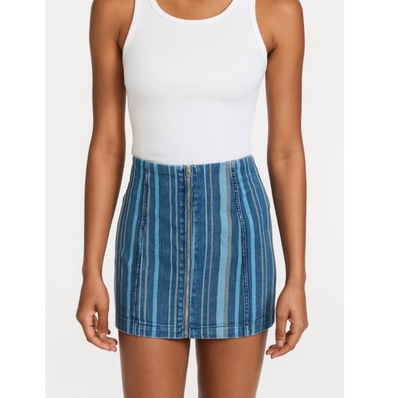 Free People Stripped Cotton Stretch Mini Skirt Size XS - Picture 1 of 7